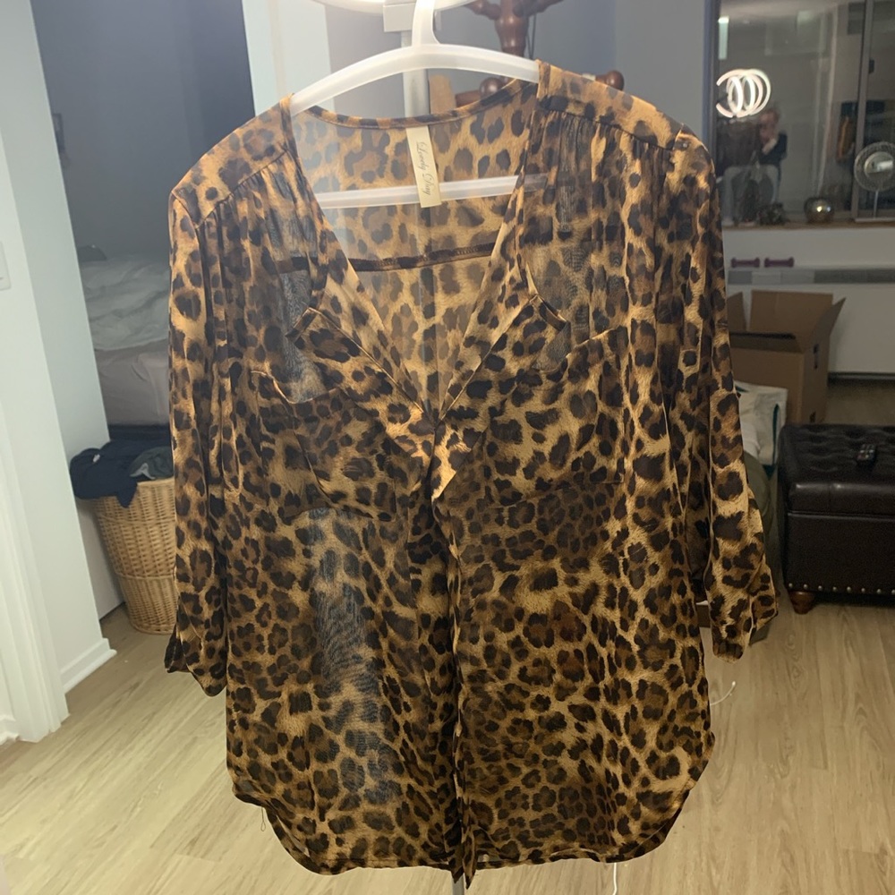Sheer leopard print blouse - size s/m